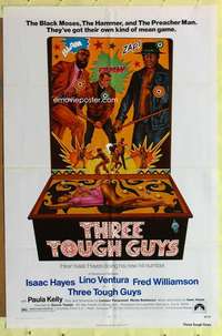 d816 THREE TOUGH GUYS one-sheet movie poster '74 Isaac Hayes, pinball image!