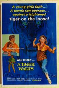 d828 TIGER WALKS style B one-sheet movie poster '64 Disney, tiger artwork!