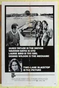 d875 TWO-LANE BLACKTOP one-sheet movie poster '71 James Taylor, Warren Oates