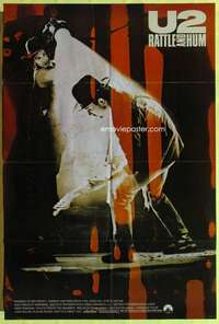 d876 U2 RATTLE & HUM one-sheet movie poster '88 The Edge performing!
