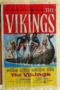 d917 VIKINGS one-sheet movie poster '58 Kirk Douglas, Tony Curtis, Leigh