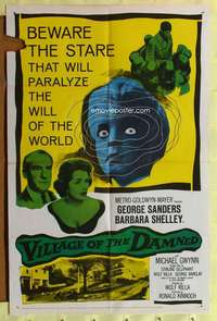d920 VILLAGE OF THE DAMNED one-sheet movie poster '60 George Sanders