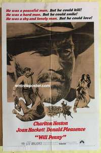 d971 WILL PENNY one-sheet movie poster '68 Charlton Heston, Hackett