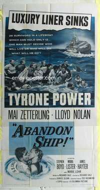 e131 ABANDON SHIP three-sheet movie poster '57 Tyrone Power, Mai Zetterling