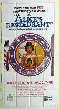 e139 ALICE'S RESTAURANT three-sheet movie poster '69 Arlo Guthrie, Arthur Penn