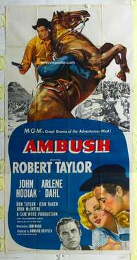 e145 AMBUSH three-sheet movie poster '50 Robert Taylor, Arlene Dahl
