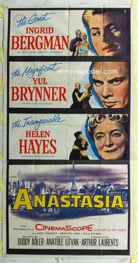 e146 ANASTASIA three-sheet movie poster '56 Ingrid Bergman, Yul Brynner