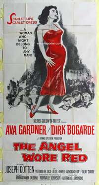 e147 ANGEL WORE RED three-sheet movie poster '60 sexy Ava Gardner, Bogarde