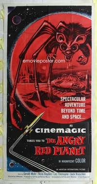 e149 ANGRY RED PLANET three-sheet movie poster '60 Gerald Mohr, AIP sci-fi!
