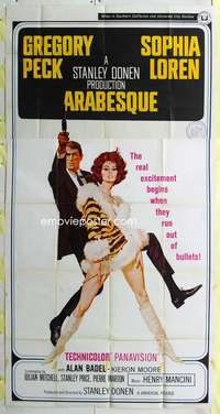 e015 ARABESQUE three-sheet movie poster '66 Gregory Peck, Sophia Loren