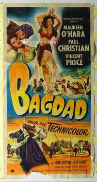 e163 BAGDAD Spanish/U.S. three-sheet movie poster '50 Maureen O'Hara, Vincent Price