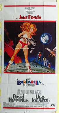 e165 BARBARELLA three-sheet movie poster '68 Jane Fonda, Roger Vadim