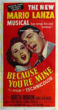 e167 BECAUSE YOU'RE MINE three-sheet movie poster '52 singin' Mario Lanza!