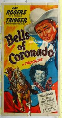 e169 BELLS OF CORONADO three-sheet movie poster '50 Roy Rogers, Dale Evans