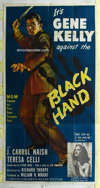 e182 BLACK HAND three-sheet movie poster '50 cool giant Gene Kelly image!