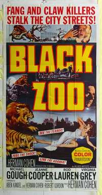 e184 BLACK ZOO three-sheet movie poster '63 horror, seeking human prey!