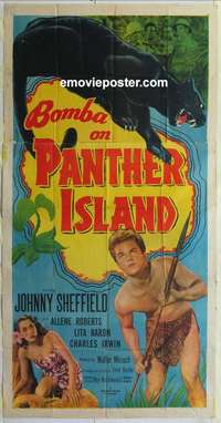 e189 BOMBA ON PANTHER ISLAND three-sheet movie poster '49 Johnny Sheffield