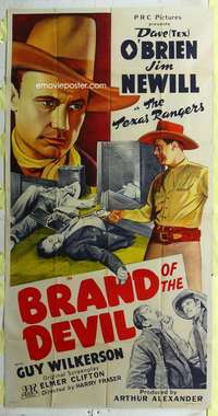 e195 BRAND OF THE DEVIL three-sheet movie poster '44 O'Brien, Texas Rangers