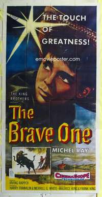 e197 BRAVE ONE three-sheet movie poster R60s Irving Rapper western!