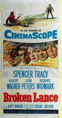 e202 BROKEN LANCE three-sheet movie poster '54 Spencer Tracy, Wagner