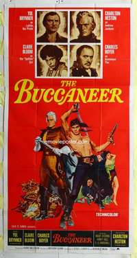 e203 BUCCANEER three-sheet movie poster R65 Brynner, Heston, Bloom, Boyer