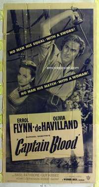 e212 CAPTAIN BLOOD three-sheet movie poster R51 Errol Flynn, Curtiz