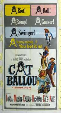 e217 CAT BALLOU three-sheet movie poster '65 classic Jane Fonda, Lee Marvin