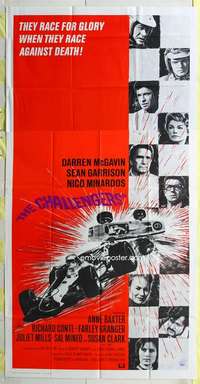 e223 CHALLENGERS three-sheet movie poster '70 Darren McGavin, car racing!