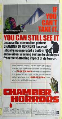 e224 CHAMBER OF HORRORS three-sheet movie poster '66 fear flasher!