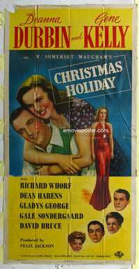 e229 CHRISTMAS HOLIDAY three-sheet movie poster '44 Deanna Durbin, Gene Kelly