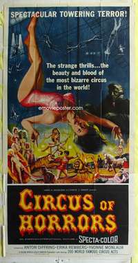 e230 CIRCUS OF HORRORS three-sheet movie poster '60 outrageous horror image!