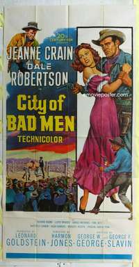 e231 CITY OF BAD MEN three-sheet movie poster '53 Jeanne Crain, Robertson