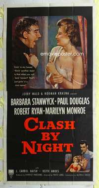 e232 CLASH BY NIGHT three-sheet movie poster '52 early Marilyn Monroe!