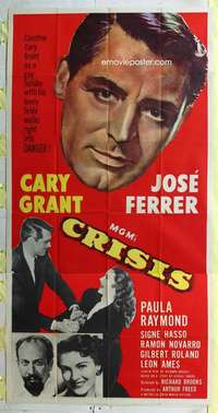 e241 CRISIS three-sheet movie poster '50 huge Cary Grant headshot!
