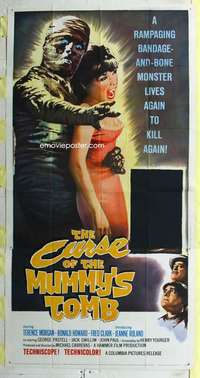 e243 CURSE OF THE MUMMY'S TOMB three-sheet movie poster '64 Hammer horror!