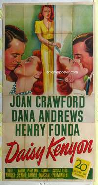 e245 DAISY KENYON three-sheet movie poster '47 Joan Crawford, Andrews, Fonda