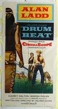 e268 DRUM BEAT three-sheet movie poster '54 Alan Ladd, Audrey Dalton
