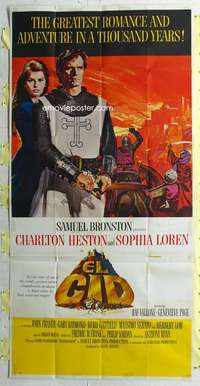 e270 EL CID three-sheet movie poster '61 Charlton Heston, Sophia Loren