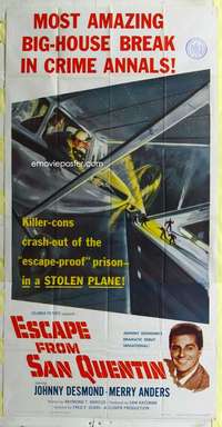 e274 ESCAPE FROM SAN QUENTIN three-sheet movie poster '57 California prison!