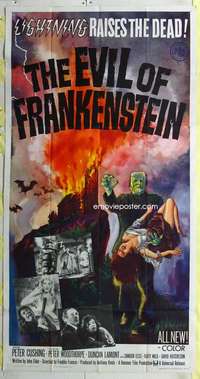 e276 EVIL OF FRANKENSTEIN three-sheet movie poster '64 really cool image!