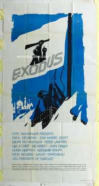 e277 EXODUS three-sheet movie poster '61 Newman, classic Saul Bass art!