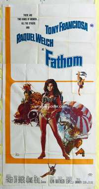 e281 FATHOM three-sheet movie poster '67 sexy Raquel Welch in scuba gear!