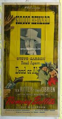 e284 FLAMING BULLETS three-sheet movie poster '45 Tex Ritter, Texas Rangers!