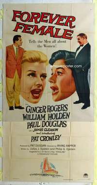 e287 FOREVER FEMALE three-sheet movie poster '54 Ginger Rogers, Holden