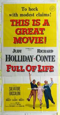 e293 FULL OF LIFE three-sheet movie poster '57 Judy Holliday, Richard Conte
