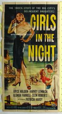 e303 GIRLS IN THE NIGHT three-sheet movie poster '53 great bad girl image!