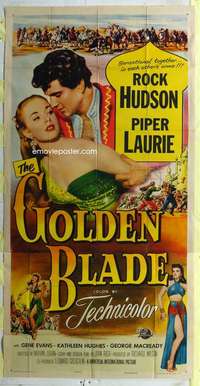 e308 GOLDEN BLADE three-sheet movie poster '53 Rock Hudson, Piper Laurie