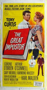 e310 GREAT IMPOSTOR three-sheet movie poster '61 Tony Curtis, Edmond O'Brien