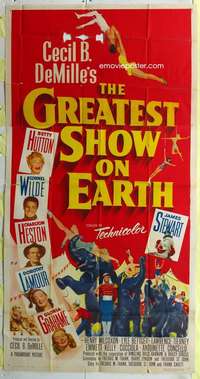 e311 GREATEST SHOW ON EARTH three-sheet movie poster '52 DeMille, Heston