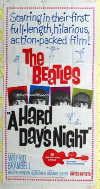 e320 HARD DAY'S NIGHT three-sheet movie poster '64 The Beatles, rock & roll!